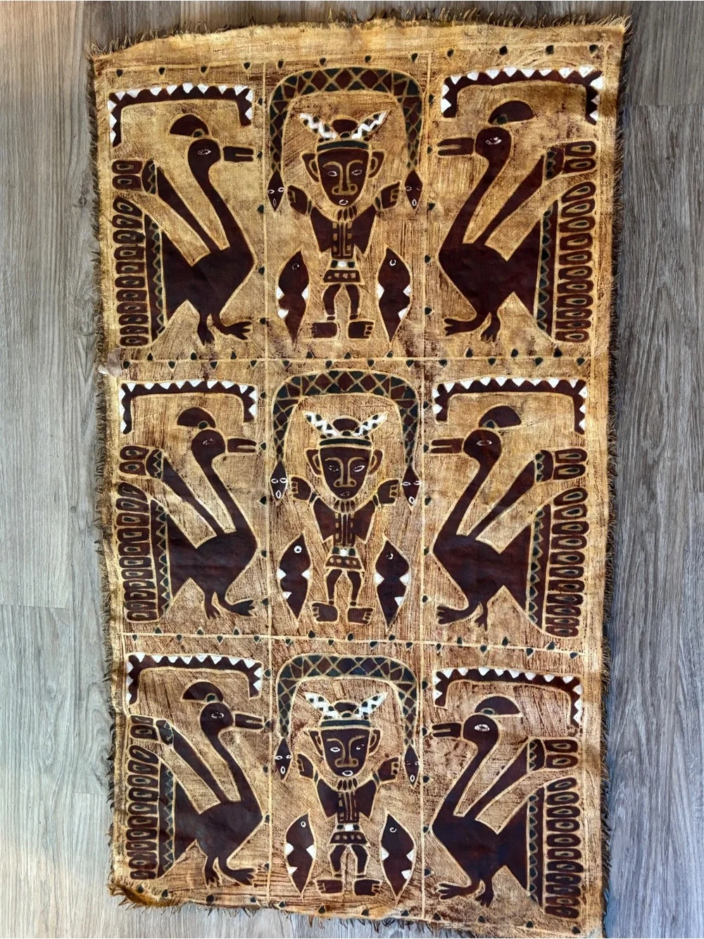 VTG Tribal Tapa Bark Cloth Painting - Pacific Island Folk Art Korhogo Mudcloth